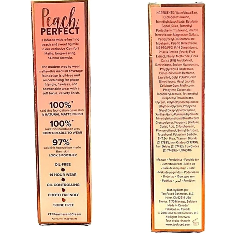 Two Faced Peach Perfect Oil-Free Long Wearing Matte Liquid Foundation in… - Picture 2 of 5